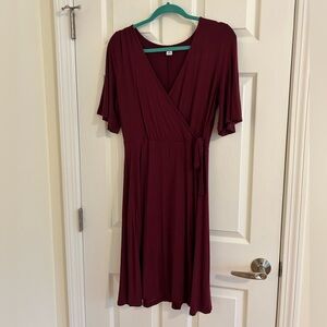 Maroon Short Sleeve Wrap Dress